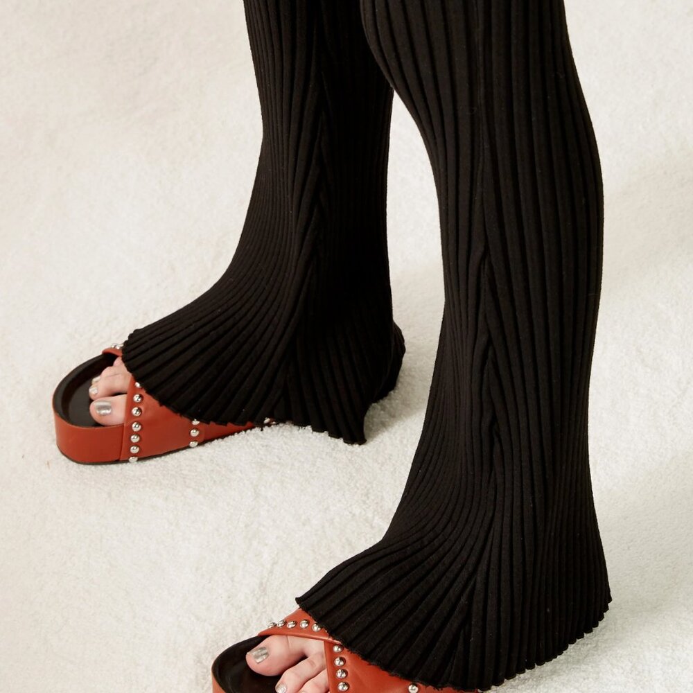 Simon Miller Rib Black Welton Ribbed Flare Pull on Pant Size S - Picture 4 of 12
